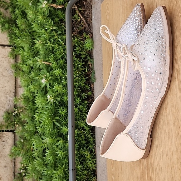 Allegra K Pointed Toe Clear Rhinestone Ballet Lake Cream Flats Size 7 NWOT - Picture 3 of 12